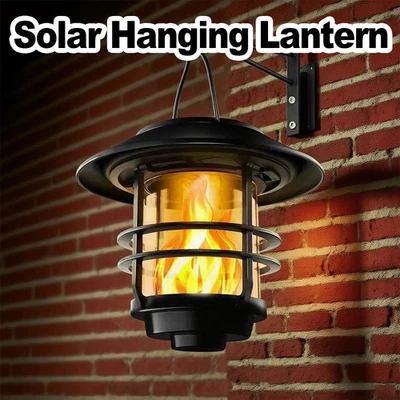Solar Hanging Flickering Flames LED Lantern Decorative Outdoor Lights Backyard - Image 1 of 4