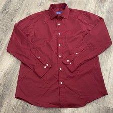 Nautica Performance Shirt Mens Large Regular Fit Burgundy Spread Collar 16 34/35