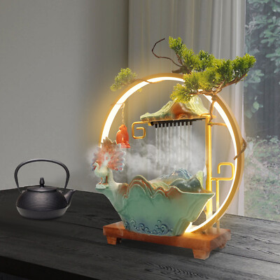 Tabletop Water Fountain Indoor Waterfall with LED Light Mist Desk Fountain