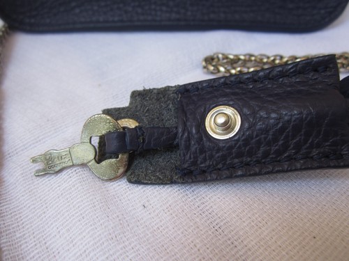 FURLA Navy Blue Saffiano Pebbled Leather Mini Julia Chain Crossbody Bag w/Key - Picture 3 of 13