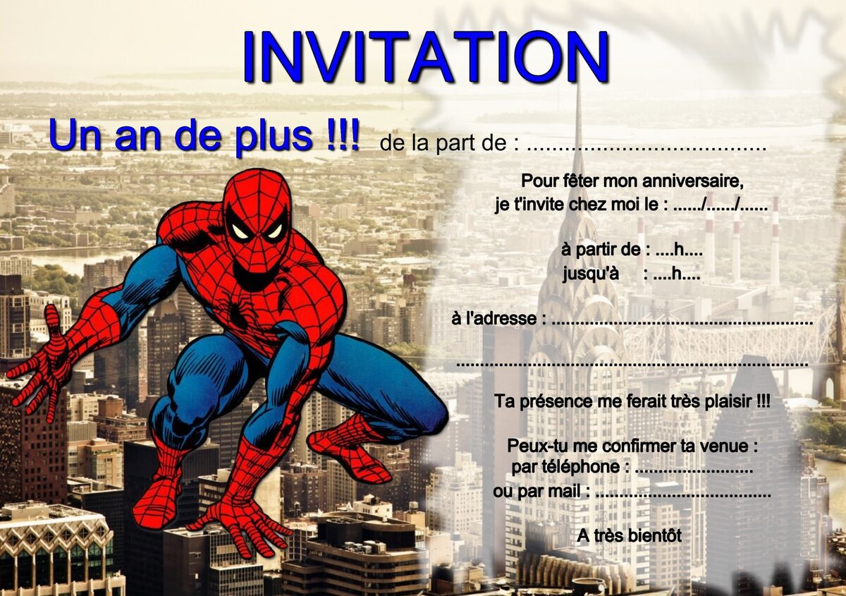Carte Anniversaire Spiderman Gratuite à Imprimer 5 ou 12 cartes invitation anniversaire SPIDERMAN réf 284 | eBay