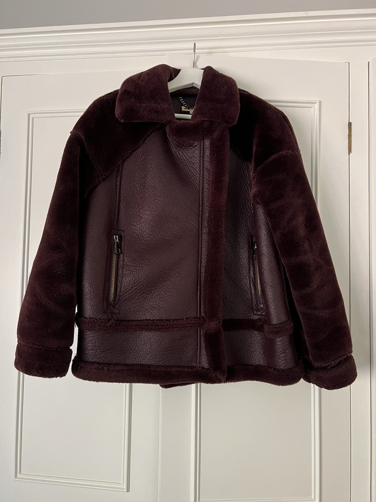 WHISTLES Burgundy Faux Fur Leather Biker Jacket Size Medium eBay