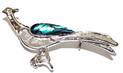 Broche Paon Plaqué Vintage - Améthyste Et Tons Argentés - Jolie Pièce Rétro