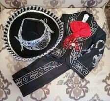 Free Shipping  Beautiful 6 Pieces Boy Charro Suit, Black Charro Suit