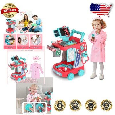 Toddler Doctor Role Play Set with Movable Cart, Stethoscope & Medical Tools