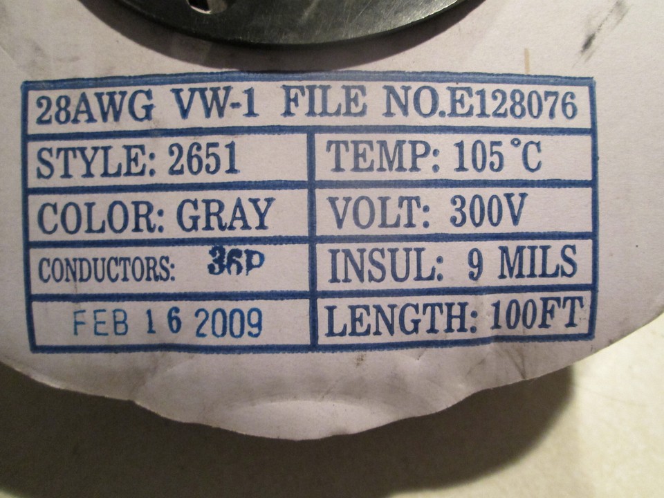 2651 VW-1 Flat Ribbon Cable; 100 ft Roll; 28 AWG; 300V; 36 Conductors P ...