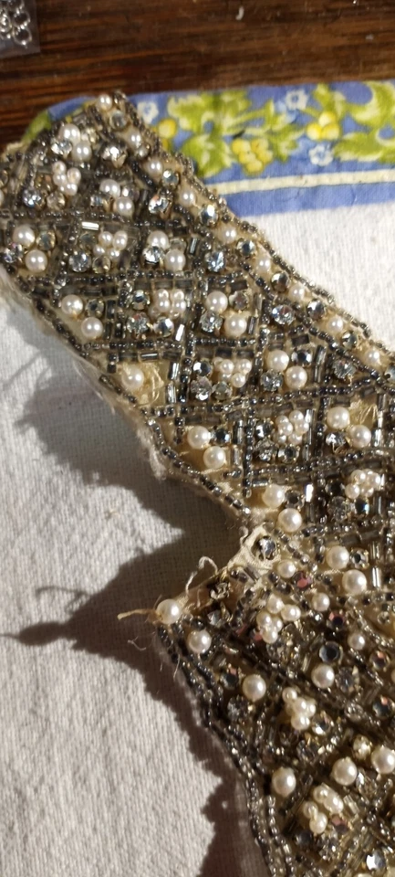 винтажные стразы аппликация большой искусственный жемчуг и горн бисер шеи линия официальный - Изображение 3 из 4