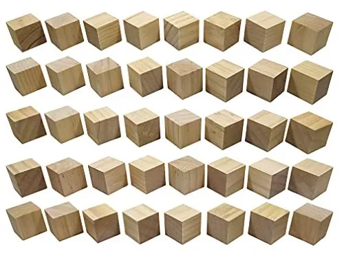 40 Pack Unfinished Birch Wood Blocks, 1.5 Inch Natural Wooden Cubes with  Smoo