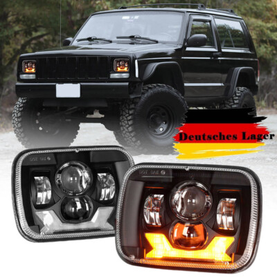 Für Jeep Cherokee XJ Wrangler YJ LED Scheinwerfer Hi/Lo Strahl DRL Turn Signal