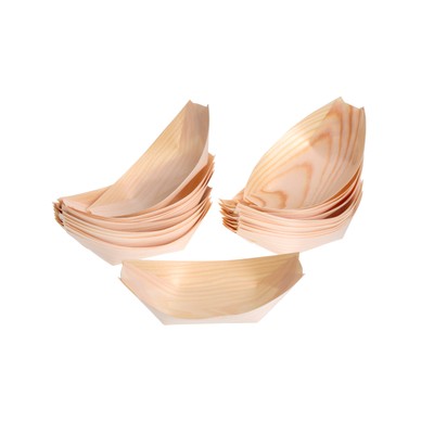 GRÄWE Schiffchen 25 Stück Naturholz 13 cm unbehandelt, Servierschalen