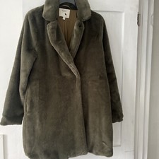 Yumi Faux Fur 3/4 Coat Green Size Uk 10