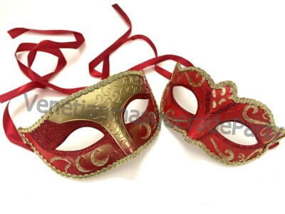 Gold Red Masquerade mask pair for Couple Dress up Christmas New Year Eve  Party | eBay