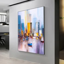 Abstract Cityscape Oil Painting Hand Painted on Canvas Original Modern