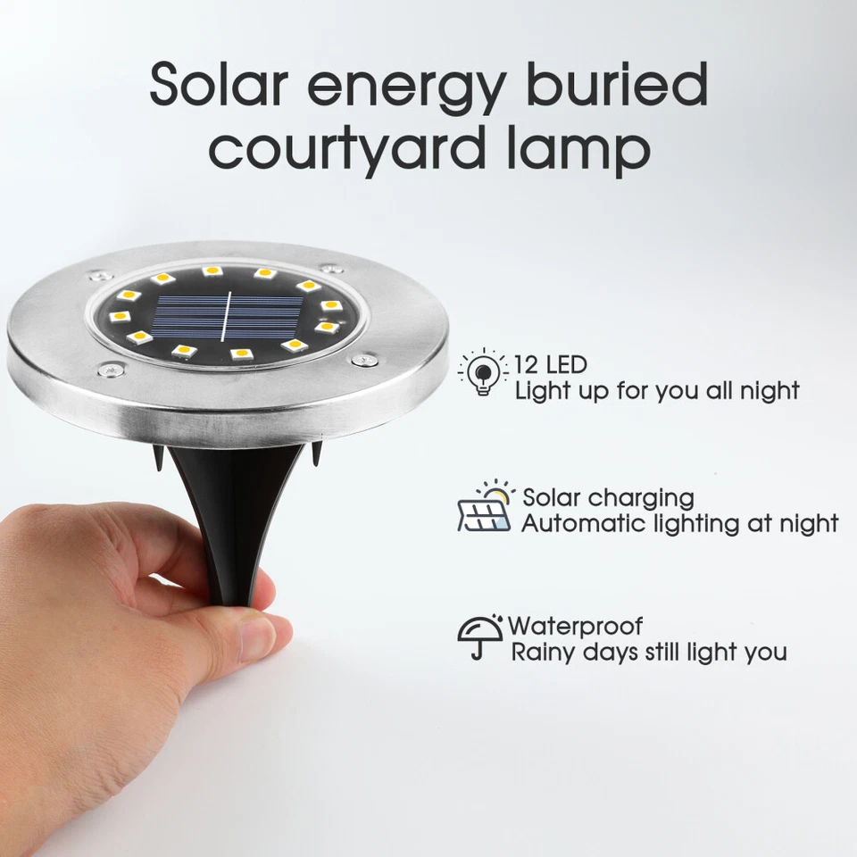 8/12LED Solarleuchte Solarlampe Bodenstrahler Bodeneinbau Außen Gartenstrahler - Bild 3 von 4