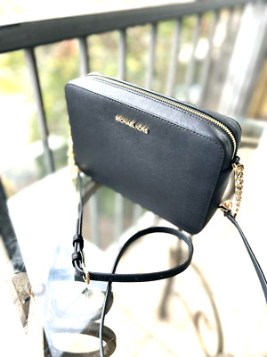 Michael Kors Medium Large Crossbody Bag Black Handbag Messenger Leather Purse
