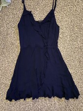 Ambiance Faux Wrap Mini With Ruffle Accent Navy Blue Size Woman’s Small