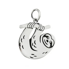 Sloth Hanging on a Tree Branch 925 Solid Sterling Silver Charm or Pendant