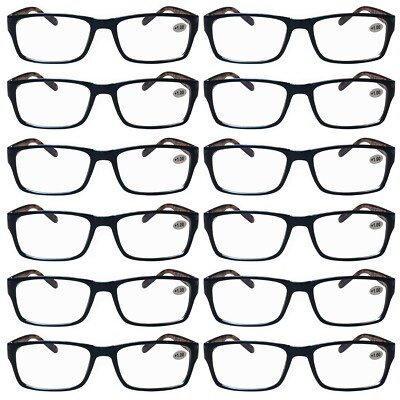 12 PK Mens Womens Rectangular Frame Blue Light Blocking Reading Glasses Readers