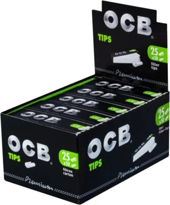 OCB Filter Tips 10 / 25 Booklets Paper Roaches Rolling Tips Black Premium