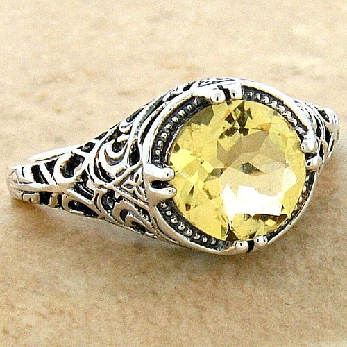 GENUINE 2 Ct CITRINE 925 STERLING SILVER DECO ANTIQUE STYLE FILIGREE RING 638z - Picture 3 of 3