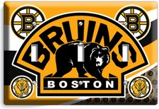 BOSTON BRUINS HOCKEY TEAM TRIPLE LIGHT SWITCH WALL PLATE MAN CAVE ROOM ART DECOR