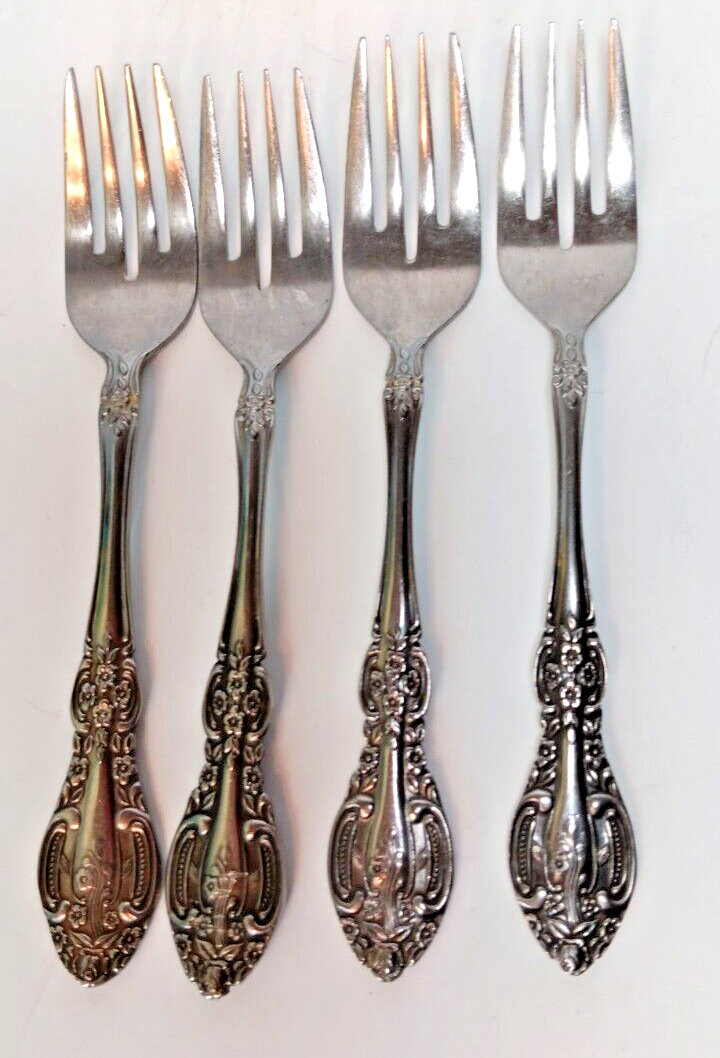 Set of 4 Salad Forks, Stainless Steel, Springtime,  Japan Flatware, 7.5