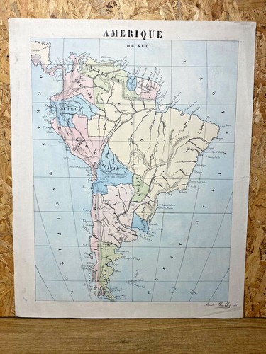 Original Antique Drawing 19th Century - Study, Map Geography South America, 1886 - 第 1/10 張圖片