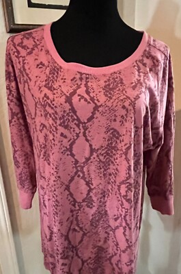Cozy XL rose/deep plum pullover 3/4 sleeves poly,cotton,rayon scoop neck soft