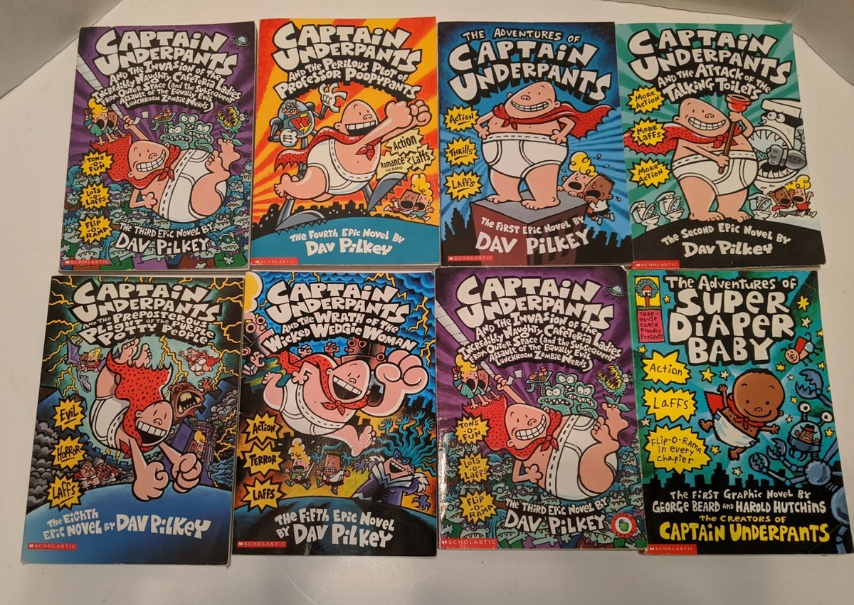 The Adventures of Captain Underpants Books Lot of 8 Paperbacks 