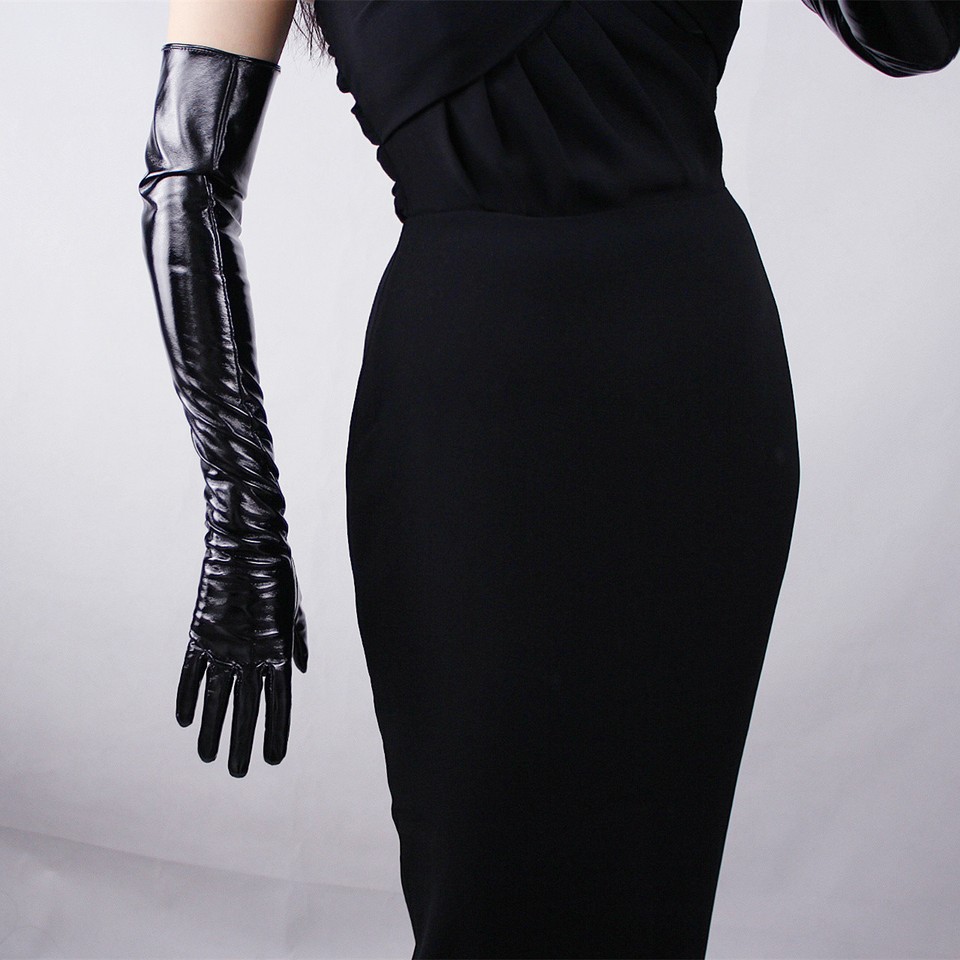 Women's faux leather long gloves ultra long 50cm