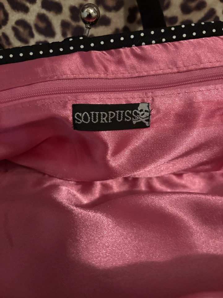 Sourpuss shoulder bag purse polka dots skull goth grunge biker punk rock pinup - Image 3 of 4