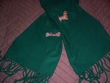 Cairn Terrier Embroidered Green Cashmere Scarf