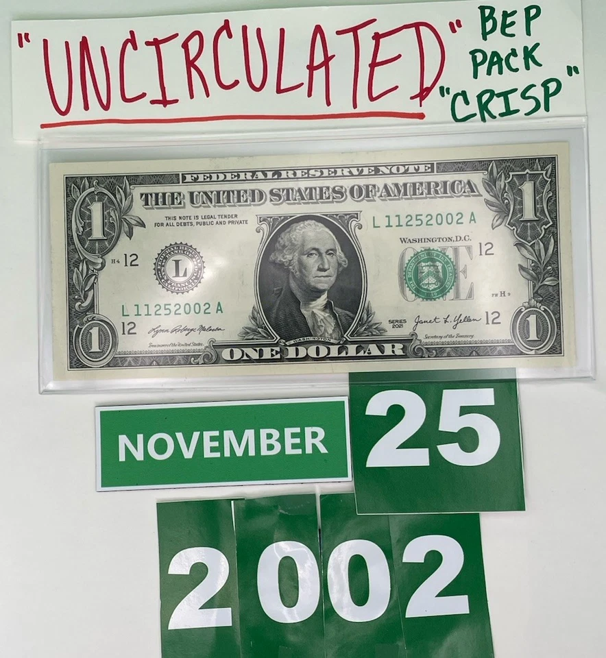 November 25 2002 BIRTHDAY 🎂 NOTE UNCIRCULATED GEMS 💎 Sealed BEP Bricks 🧱 $1 - Image 3 of 4