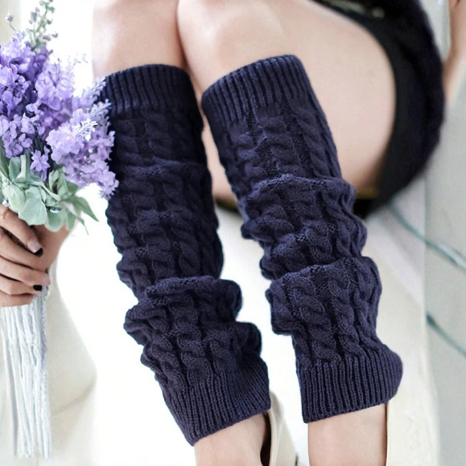 Womens Knitted Woolen Leg Warmers Twists Socks Solid Crochet Winter Boot Sock - Image 4 of 4