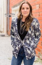 Crazy Train Blazer Sports Jacket Womens Navy and Tan
