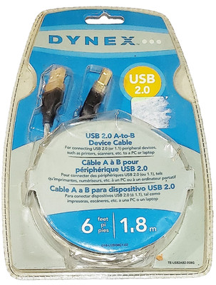 Dynex 6 ft Male A to B USB 2.0 Printer Device Cable Connectors New Sealed