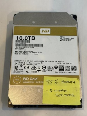 Western Digital WD Gold HDD WD102KRYZ 10TB 256MB Cache SATA 7.2 95% Health