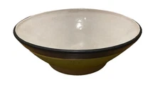 Signed Studio Green White Artisan Pottery Centerpiece Bowl Art 9x3 Heavy Thick