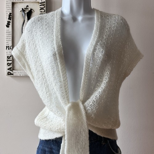 Vintage Cream Tie Front Cardigan Sweater Sz XS-S - 第 1/12 張圖片