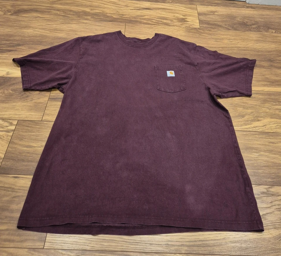 Carhartt Men's Short Sleeve T-Shirt Loose Fit Shirt Vintage Top Burgundy 2XL - Image 4 of 4