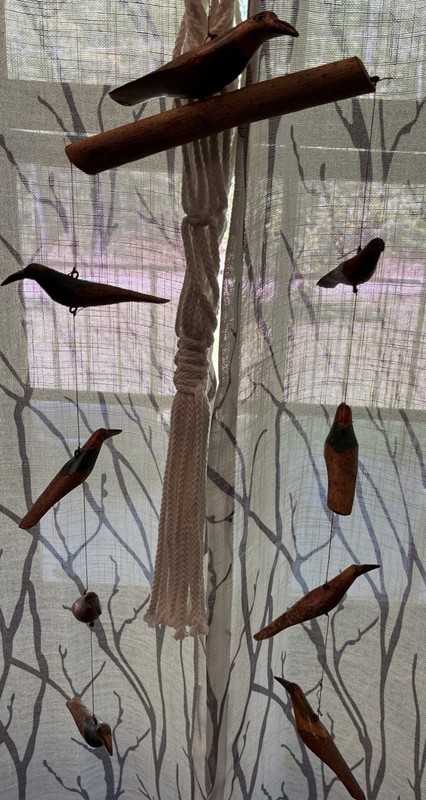 Antique Primitive Wood Carved Folk Art Hanging 9 Exquisite And Colorful Birds