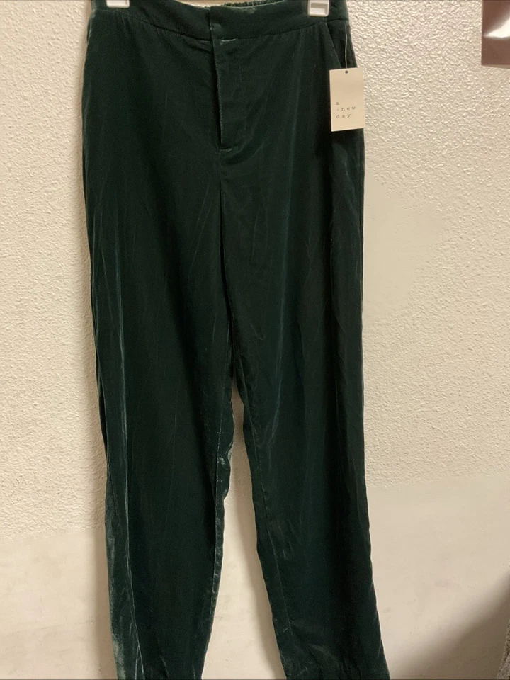 🌻 Pantalones de terciopelo de pierna recta de tiro alto para mujer - Un nuevo día verde talla 4 🆕