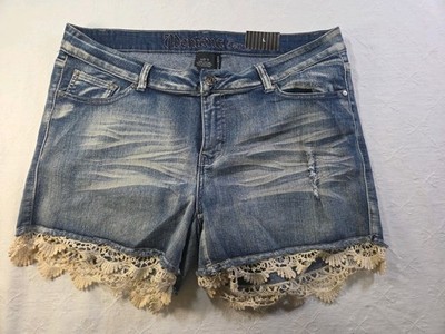 Montana Jeans Women's Stretch Blue Denim Shorts Lace Trim Hem Plus Size 20 NWT