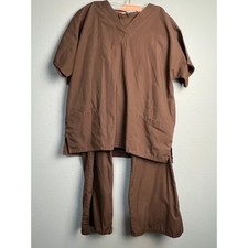 Cherokee Workwear Brown Scrub Set V-Neck Top Drawstring Pants Large 4700 CHCW