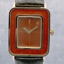 YSL Saint Laurent Ladies Rectangular Brown Watch Authentic Working Used