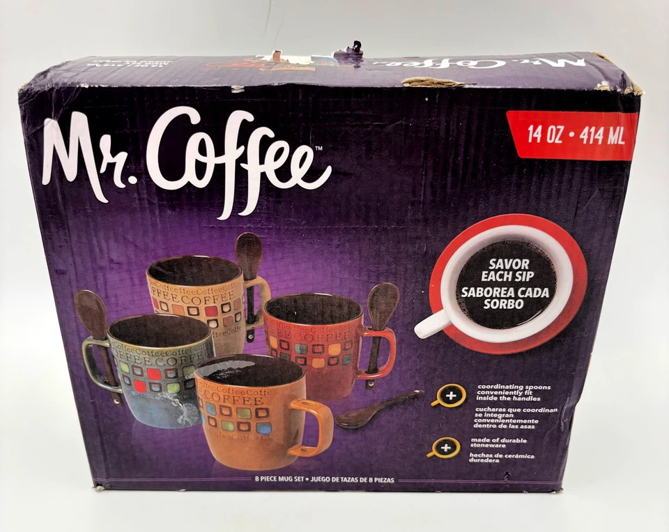 Gibson Mr. COFFEE Café Americano 14 Oz. Mug Set Stoneware 6 Pieces, 3 Mugs Spoon - Image 3 of 4