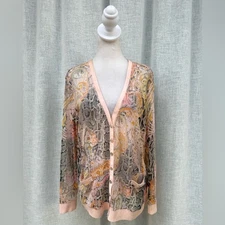 BASLER pink borange paisley python skin sheer mesh  blouse
