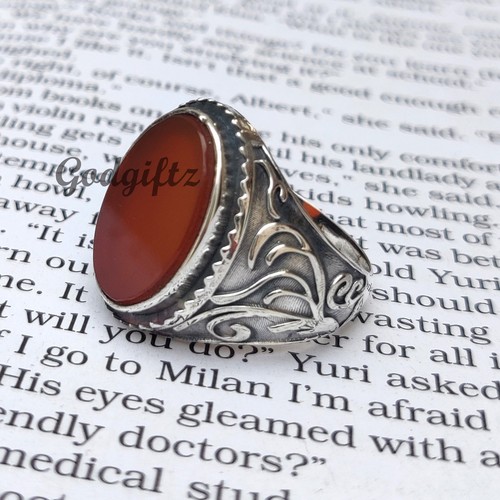Carnelian Sterling Silver Men's Ring: Handmade Signet Statement Jewelry ...
