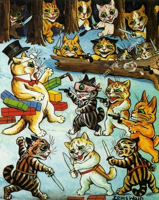LOUIS WAIN - DER HINTERHALT. EIN MODERNER NACHDRUCK EINES FARBIGEN KATZENDRUCKS VON THE FRONOST