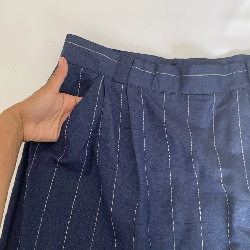 Vintage Deadstock Jaclyn Smith Midi Skirt Women 16 Linen Navy Pinstripe Career - Image 3 of 4